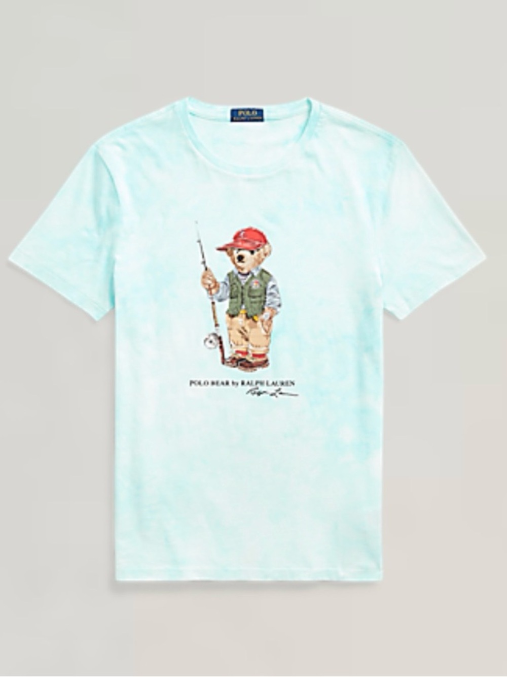 Men Polo Ralph Lauren Slim Fit Fishing Bear Tie-Dye Blue T-Shirt Size XL